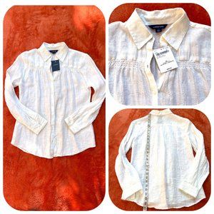 NWT Lands' End Linen white bttons up shirt S